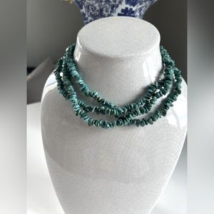 Turquoise chip three strand necklace